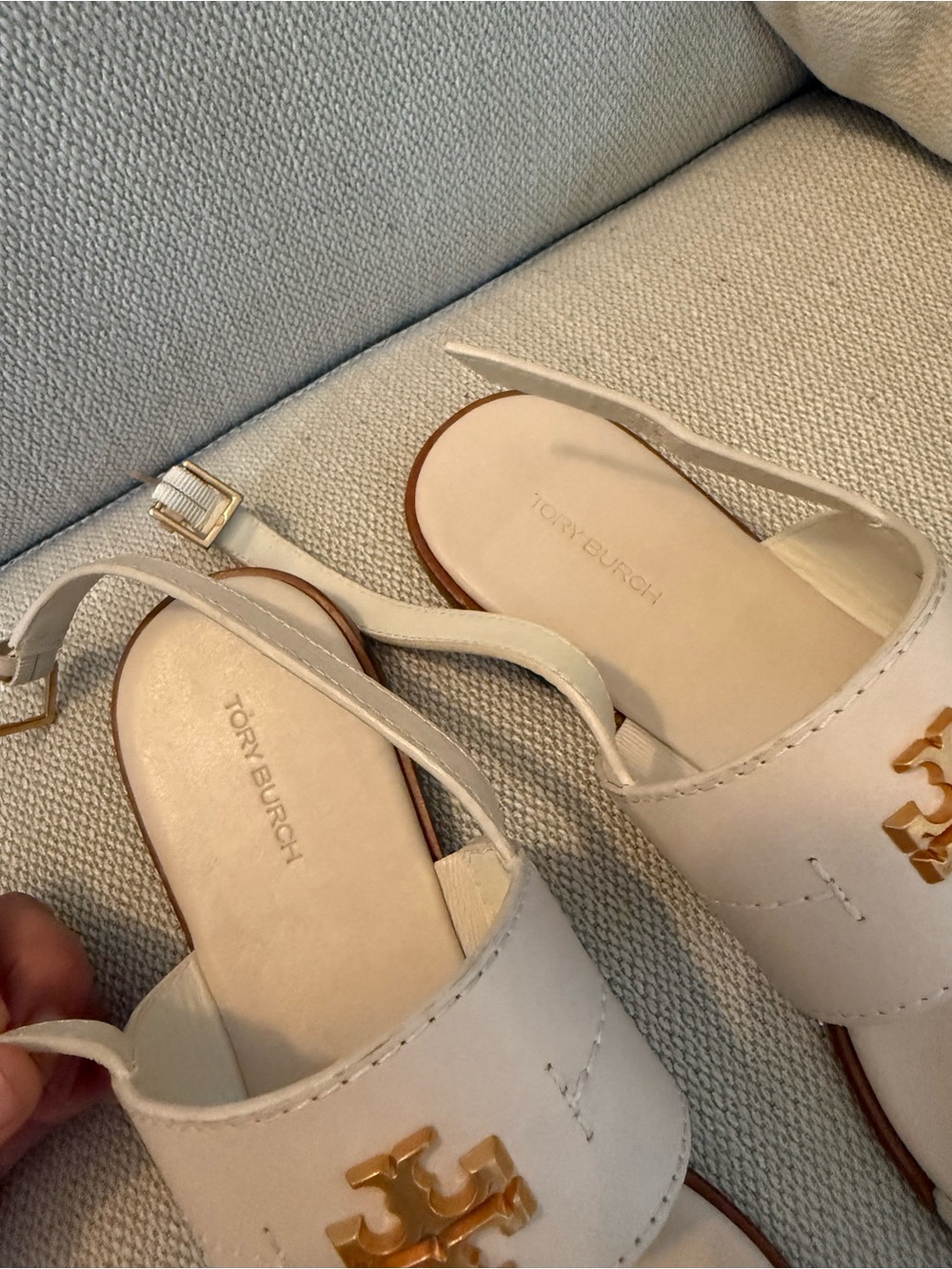 Tory Burch mini Everly back strap Cream Leather Logo Slingback Sandals - Picture 3 of 5